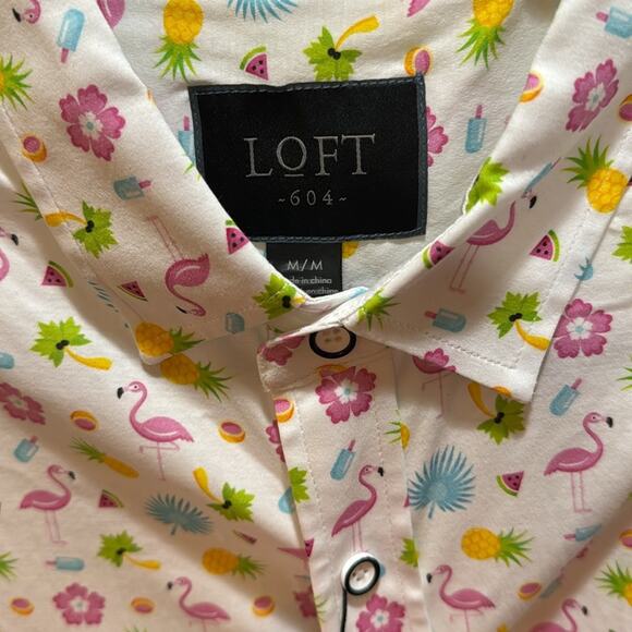 Loft 604 Flamingo Printed Button Down Shirt Size M - Picture 4 of 6
